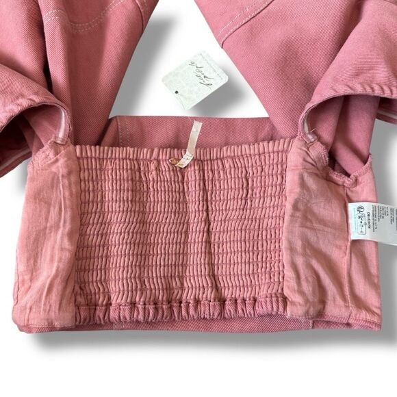 Free People Marley Denim Top Size 0 NWT Women’s Casual Smocked Boho Top - Picture 4 of 7